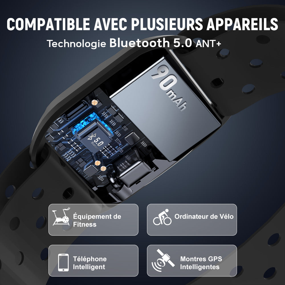 Brassard Cardio-Fréquencemètre, Bluetooth 5.0/ANT+, Étanchéité IP67