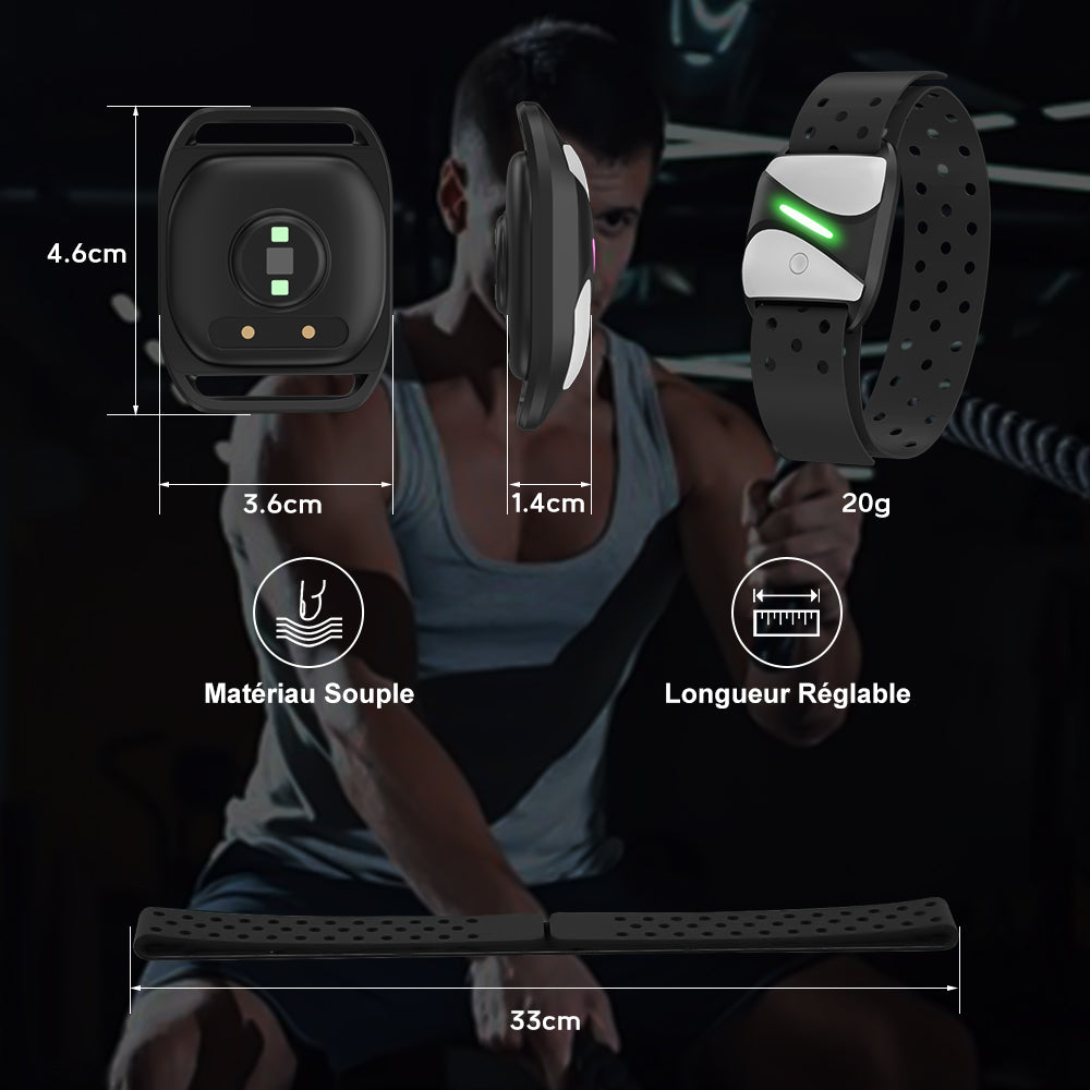 Brassard Cardio-Fréquencemètre, Bluetooth 5.0/ANT+, Étanchéité IP67